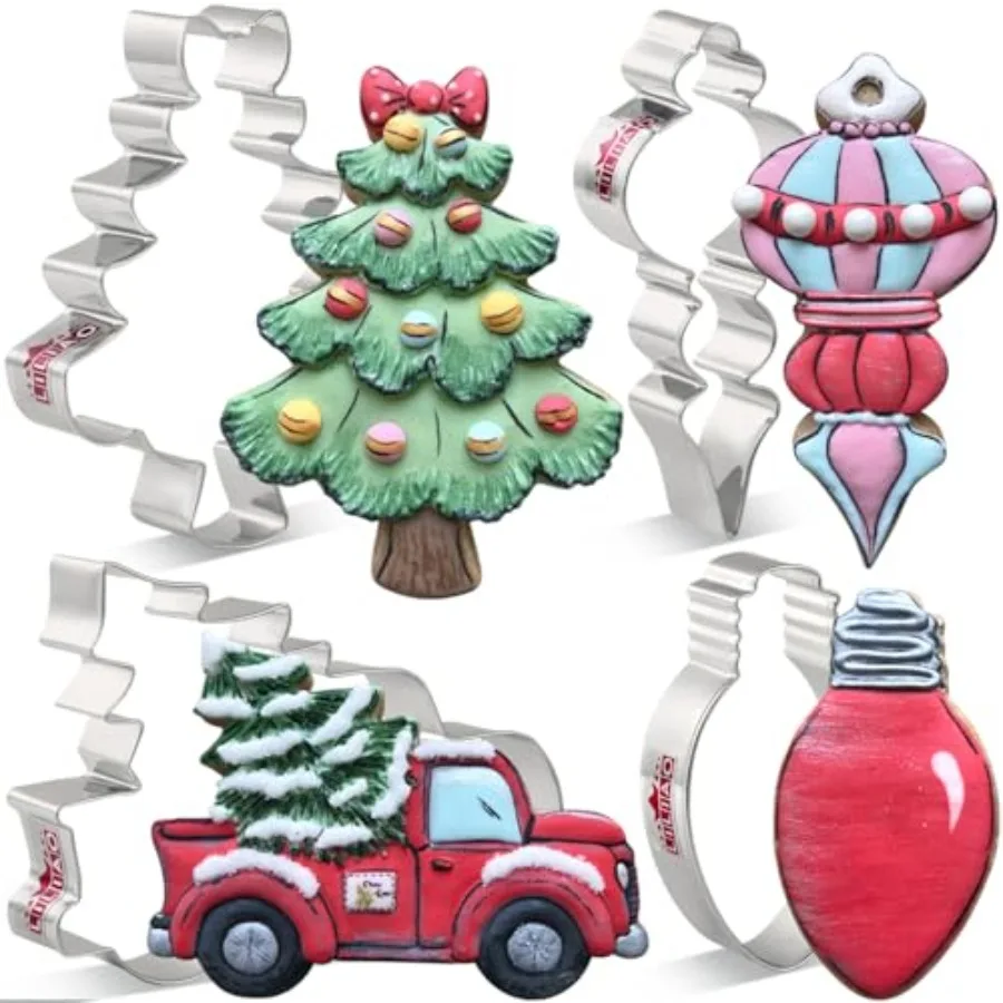 

Christmas Ce Cutter Set 4-pc Pickup Truck with Christmas Tree Christmas Tree Light Bu and Christmas Orment Biscuit Fondant Cutt