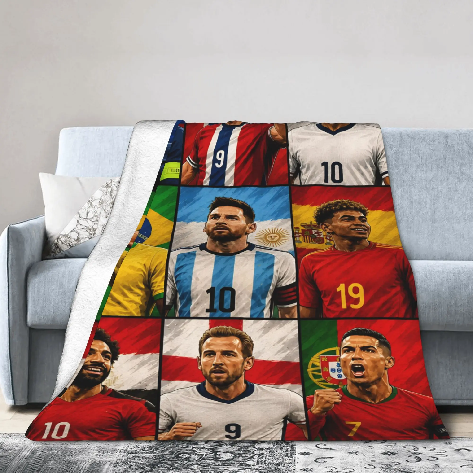 Poster of Football Stars Soccer Player Blankets  Flannel Awesome Soft Throw Blanket for Home Restaurant Summer