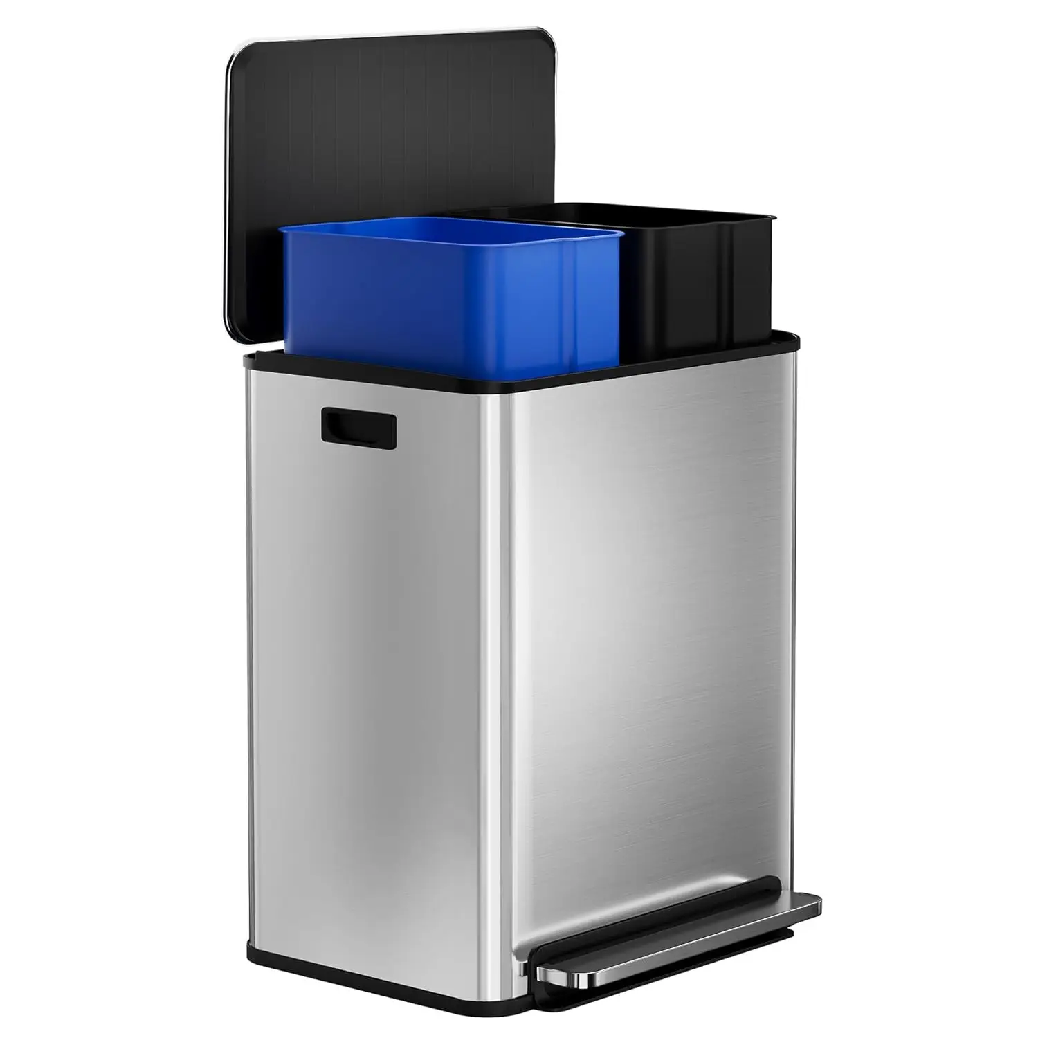 

Trash Can, 60 L/16 Gal Kitchen Trash Can, 2×8 Gal SS Garbage Can w/ Lid and Foot Pedal, Removable Inner PP Buckets, Silver