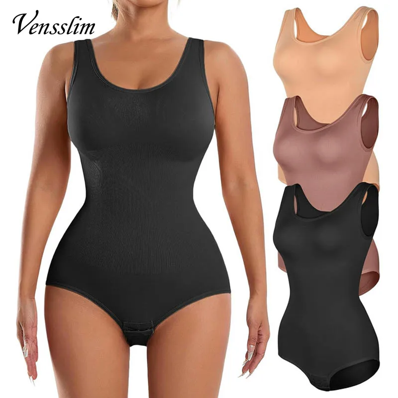 Vensslim Taillentrainer mit Haken, Shapewear für Damen, Bauchkontrolle, schlanker Bodysuit, ärmellos, Rundhalsausschnitt, Body Shaper, Po-Lifter, Korsett