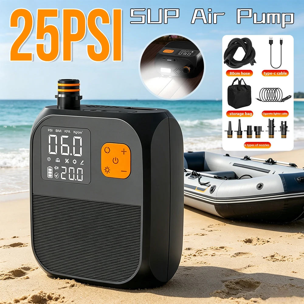 

Portable 25PSI Electric Paddleboard Pump Rechargeable SUP Pump Dual Stage Inflation Portable Electric Pump For Kayaks SUP