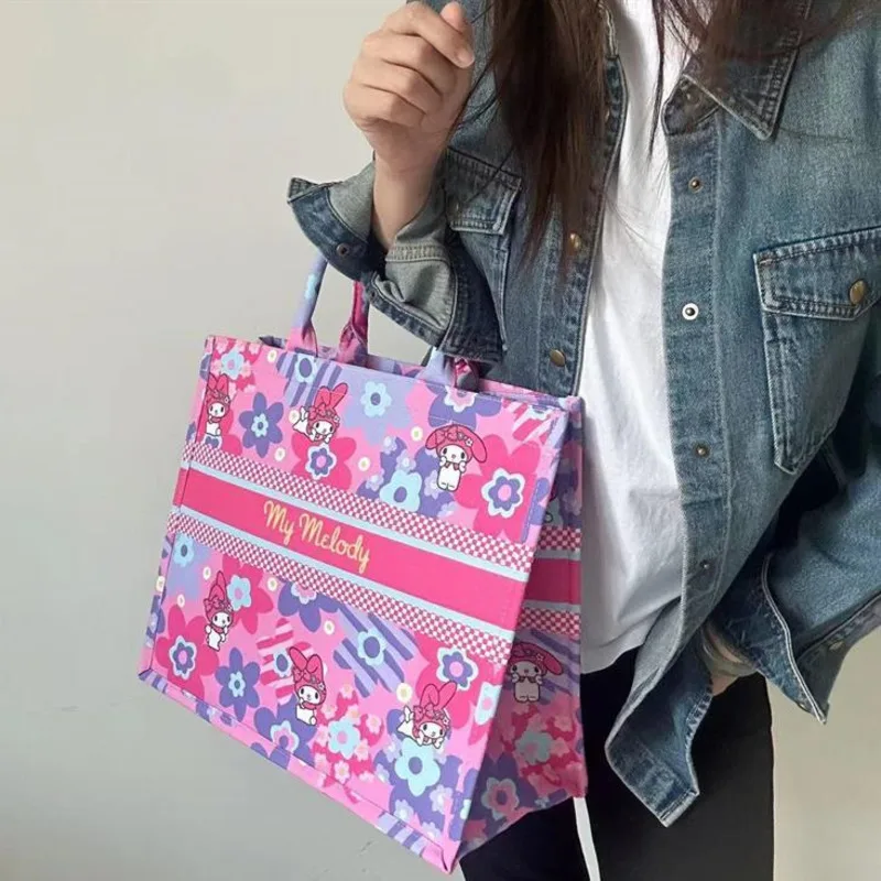 Sanrio Hello Kitty Feltro Bolsa Dos Desenhos Animados para As Mulheres, Design Kawaii, Sacola de Viagem, Sacos de Alça Superior, Bolsa de Grande Capacidade, Y2K