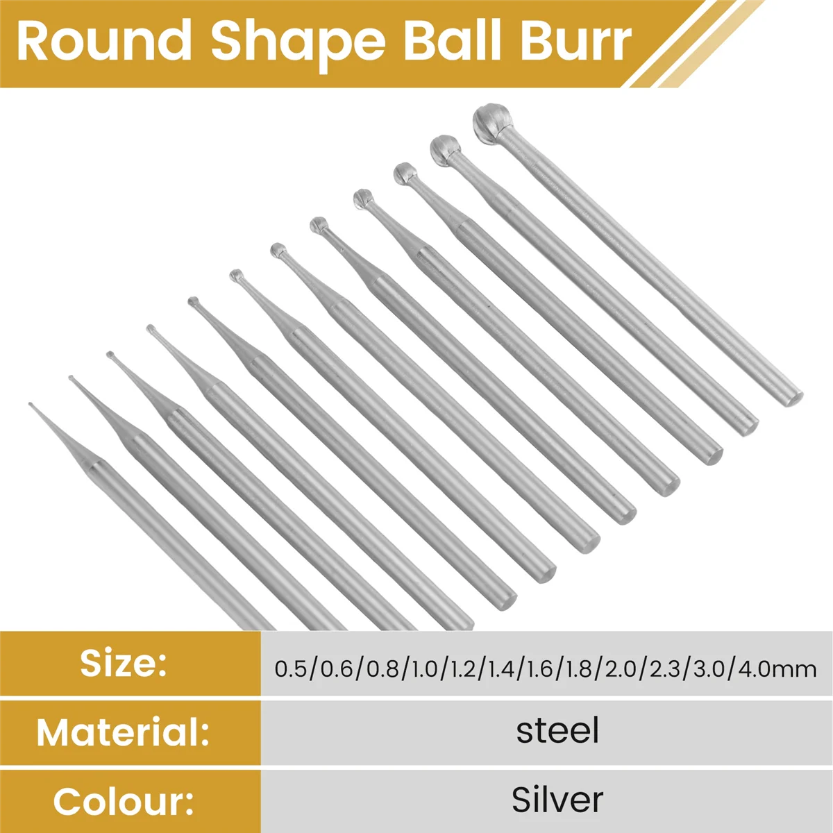 A99T 12Pcs Round Shape Ball Burr Set - 3/32Inch Shank Jewelry Making Burs Round Ball Shape Engraving Bits