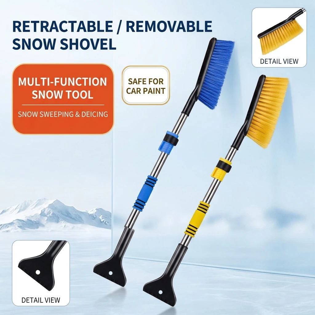 Double Head Car Snow Removal Shovel 2 IN 1 Ice Scraper Snow Brush For Car Windshield Telescopic Extra-long Snow Shovel