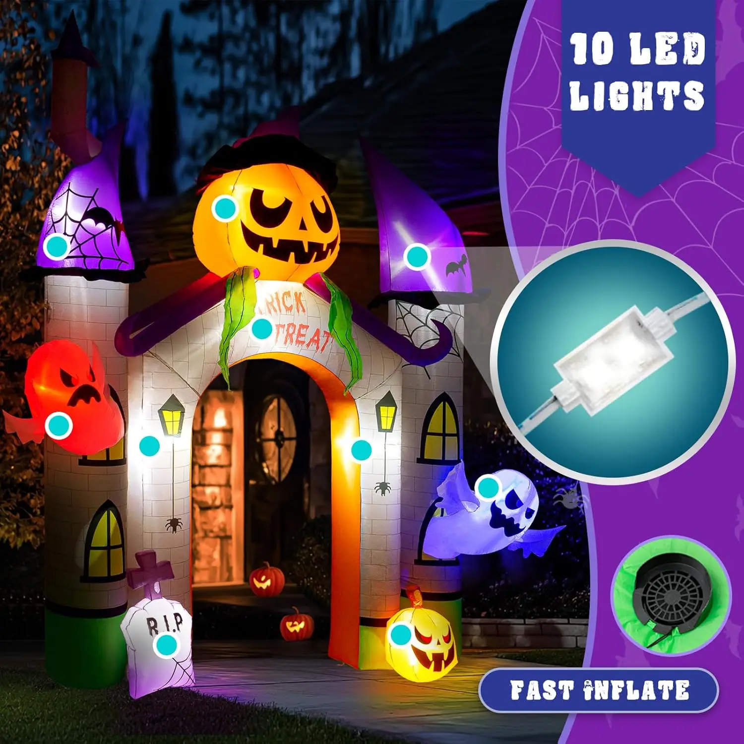 Ghost and Trick or Treat LED Lights 2024 Outdoor Blow up Haunted