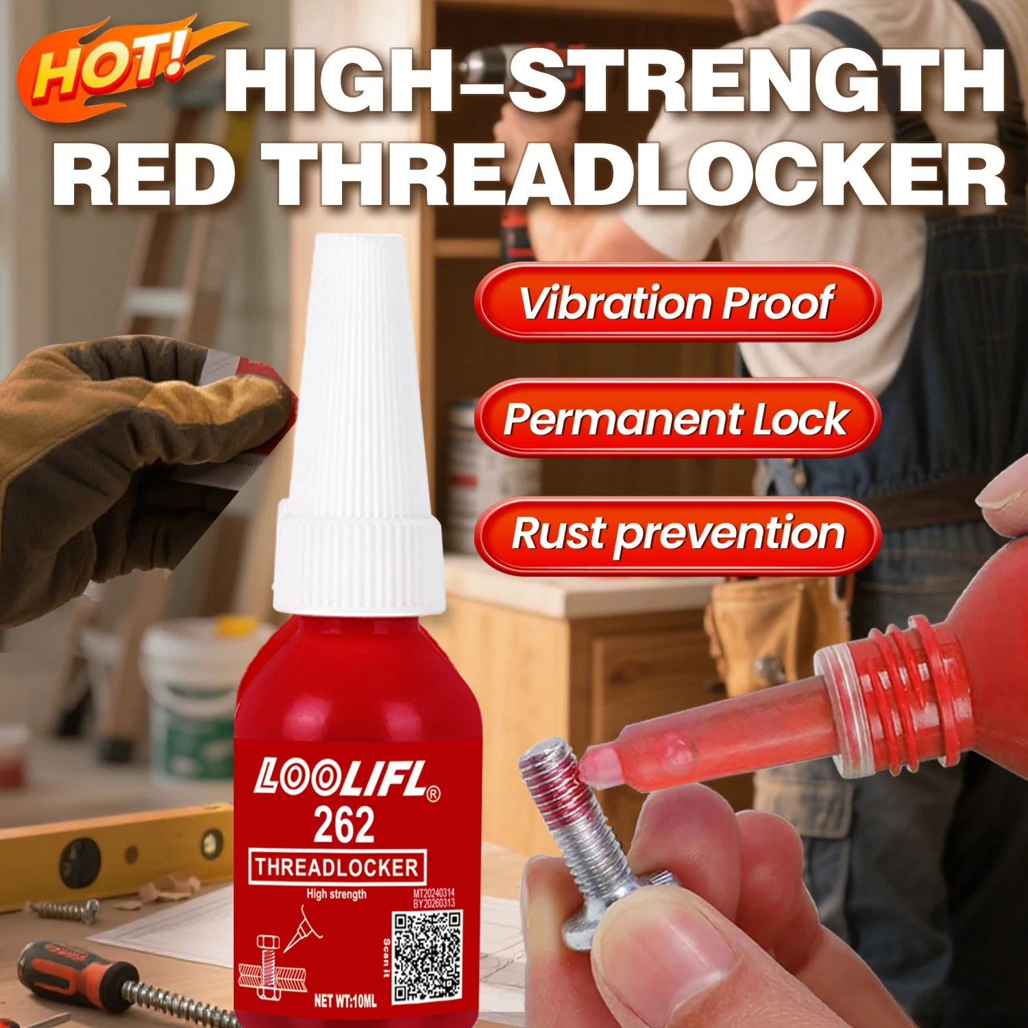 Thread locker agent, screw glue, anaerobic sealant, suitable for fast curing, anti loosening and anti-corrosion of screws