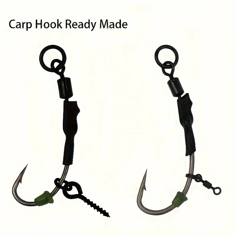 8PCS Carp Rig Barbed Carp Fishing Hook Ready Tied Ronnie Rig Hook Links Hair Combi Chod Rig 2# 4# 6# 8#