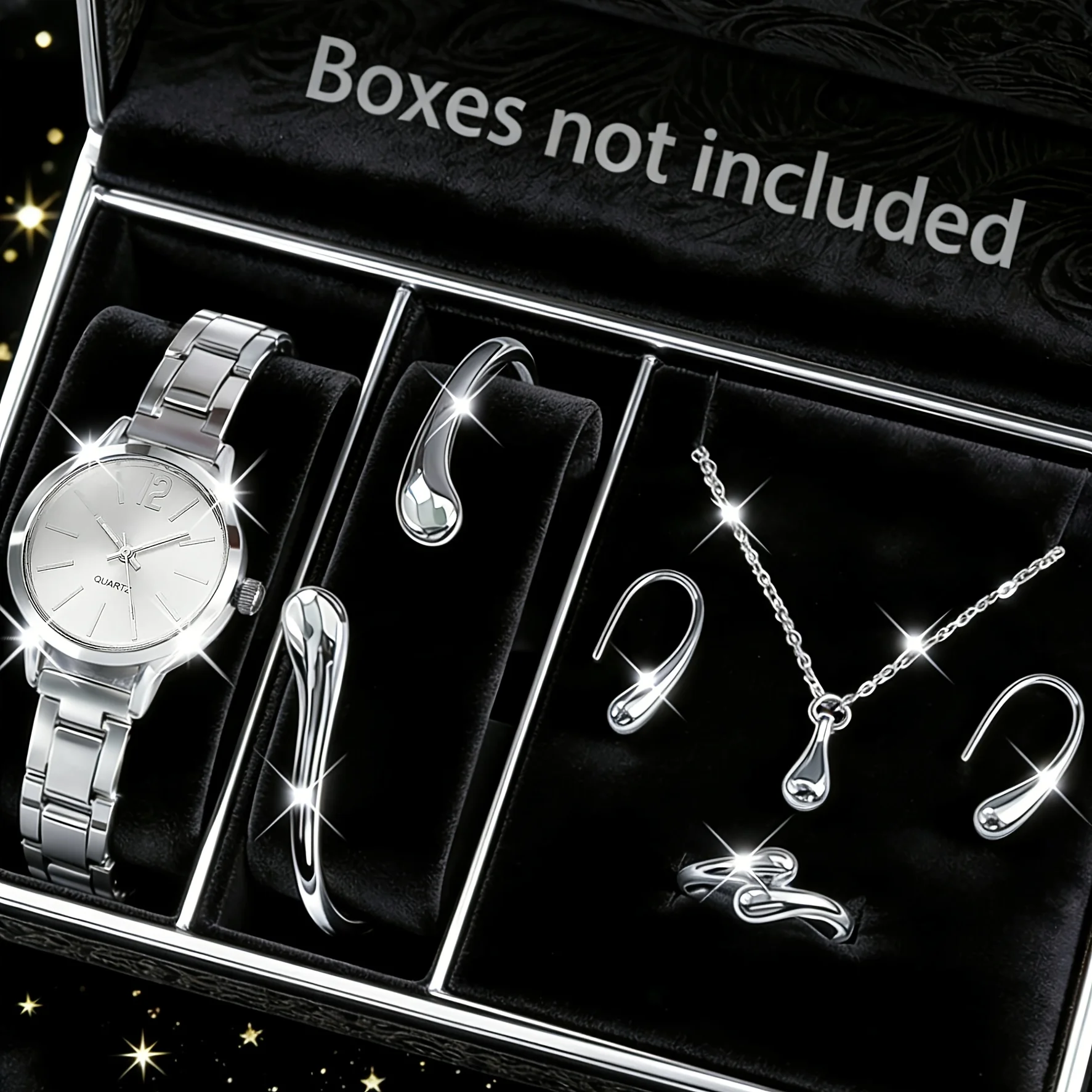 Classic Minimalist White Dial Gold Metal Watch Matching Smooth Teardrop Shape Jewelry Set For Women Wedding Party Gift Without