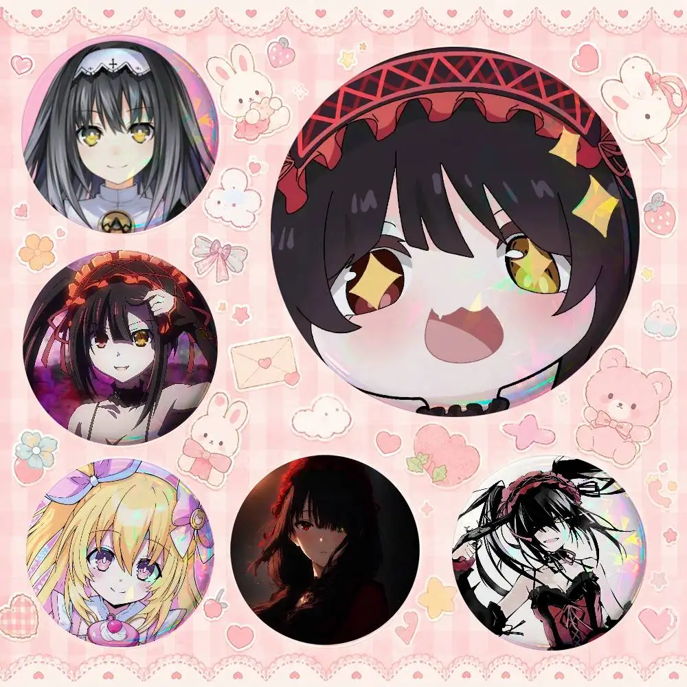 Anime D-DATE A A-LIVE Round Button Badge Pin Set Anime Cartoon Game Music Cool Fashion Brooch For Backpack Clothes Hat