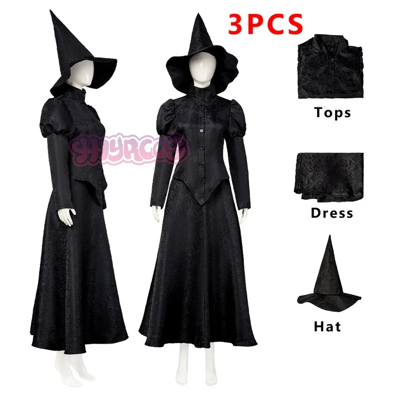 

FC6Anime Wicked Cosplay Costume Witch Elphaba Stage Costumes Female Men Magician Clothing And Hats Halloween cosplay costum@FC8！