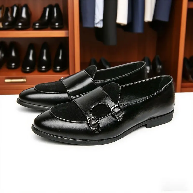 

Loafers musim bunga dan musim luruh, kasut kulit kasual lelaki, kasut monk gesper atasan rendah gaya British yang bergaya