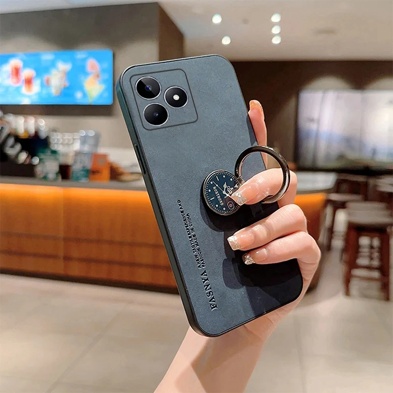 Case For OPPO Reno 12F Luxury Leather Ring Bracket Camera Protection Cover For OPPO Reno 12F Shockproof Bumper