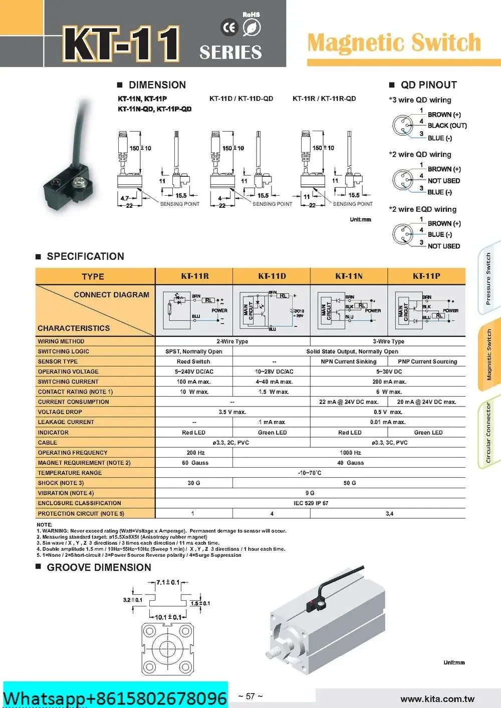 KT-11R interruttore REED sensore (cavo lungo) AC DC 5-240V