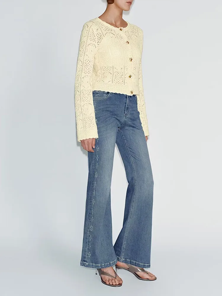 

Spring 2026 New Arrival Women's Fashion Sweet Pastel Color Casual Open Cardigan Knitted Embroidered Hollow out Design 960017