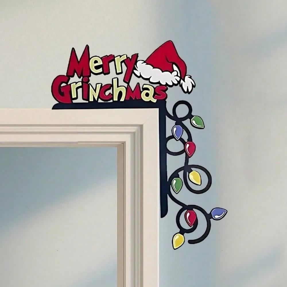 Guirlanda brilhante de Papai Noel – Topper de porta de árvore de Natal e decoração de suspensão de parede para feriados, fácil configuração sem ferramentas