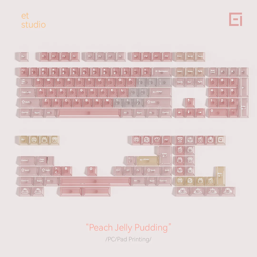 Honey Jelly Pudding Keycaps PC Transparent Cherry Profile Pink Keyboard Caps Full Set of Custom Keycaps for Mechanical Keyboards