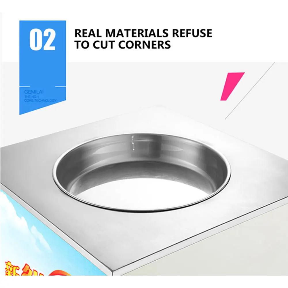 Mesin Gulungan Es Krim Goreng Komersial 1050W 52X54 Cm Panci Persegi Tunggal Pembuat Bubur Es Krim Rumah Baja Tahan Karat