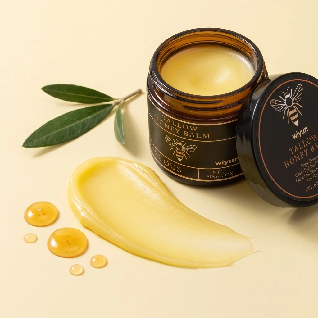 Tallow Honey Balm Natural Grass-Fed Beef Tallow Raw Honey Olive Oil Moisturizing Cream Gentle Nourishing Body Face Salve