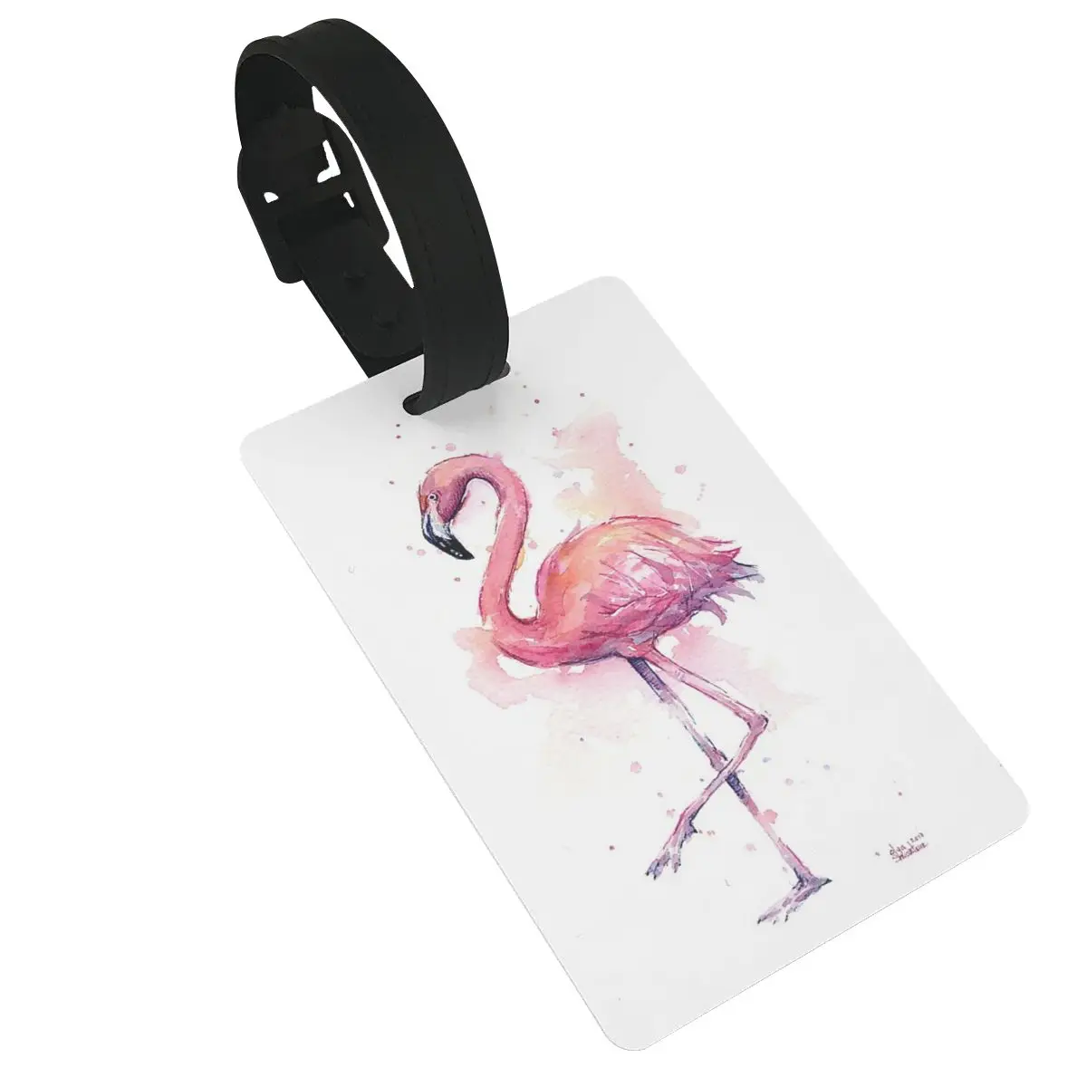 Pink Flamingo Watercolor Tropical Bird Luggage Tags Suitcase Baggage Boarding Tag Portable Label Holder ID Name Address