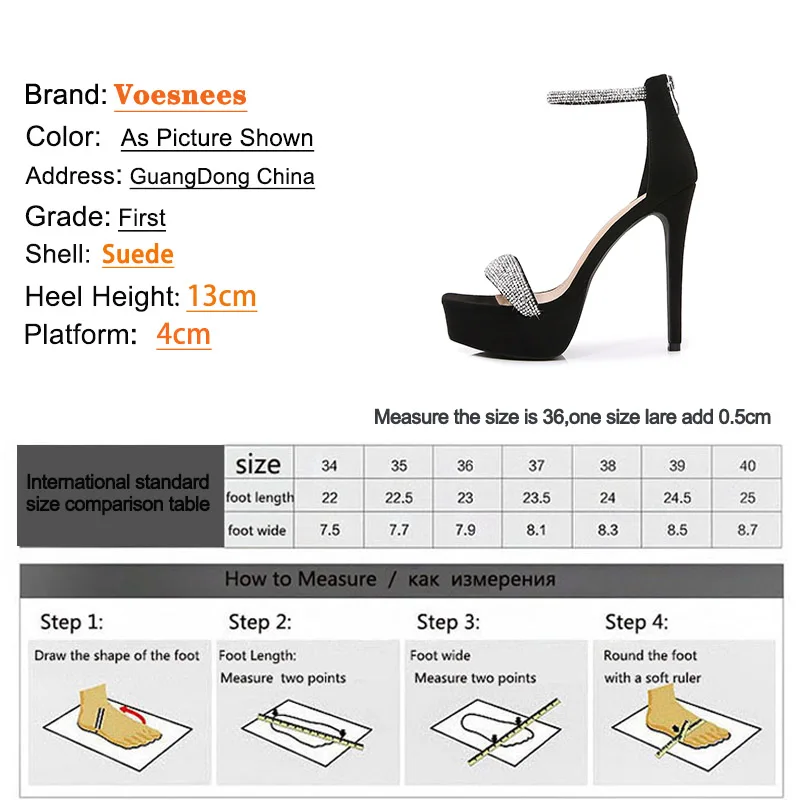 Women Rhinestones Embellished High Heels Dress Sandals Suede Sexy Platform Zipper Shoes Black Summer Fashion Party Wedding Pumps