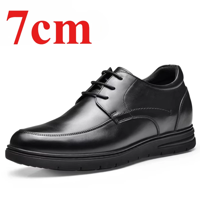 Genuine Leather Men's Dress Shoes 5/7cm Elevator Shoes Breathable Lightweight Comfortable Height Increasing Wedding Derby Shoes