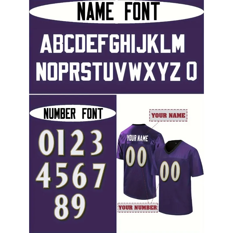 Customized Name And Number Men's Embroidered American Football Jersey Baltimore Purple V-Neck Retro Mesh Short Sleeved Shirt