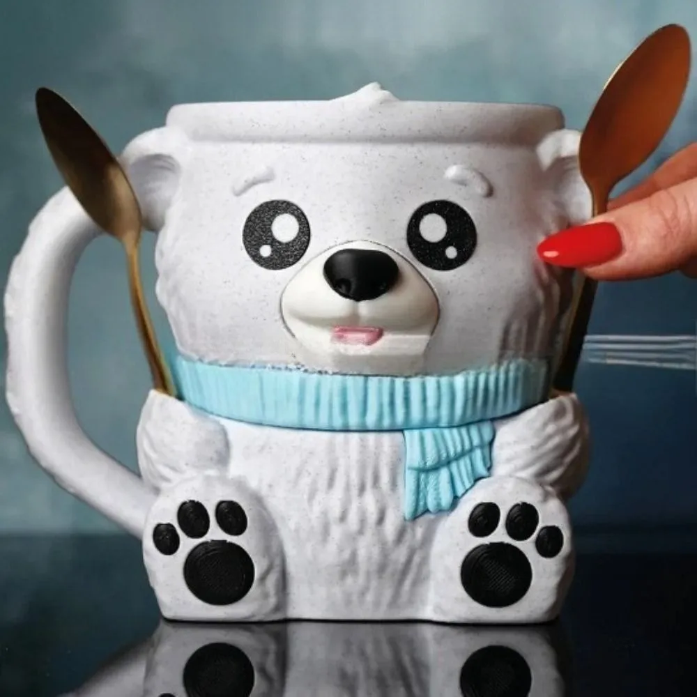 جديد مع اثنين من الملاعق الآيس كريم باينت حامل كوب نونسليب الدب القطبي الجليد باينت حامل ثلاثية الأبعاد المطبوعة ذوبان المانع لمحبي هدية