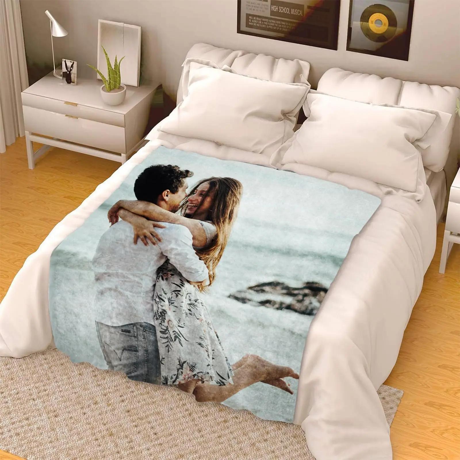 Custom Blanket with Picture Text Customized Fleece Photo Blanket for Couples Gifts