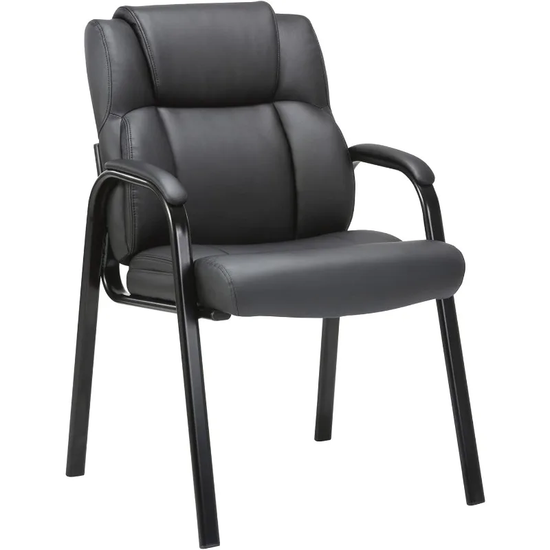 Leather Guest Chair with Padded Arm Rest for Reception Meeting Conference and Waiting Room Side Office Home Black