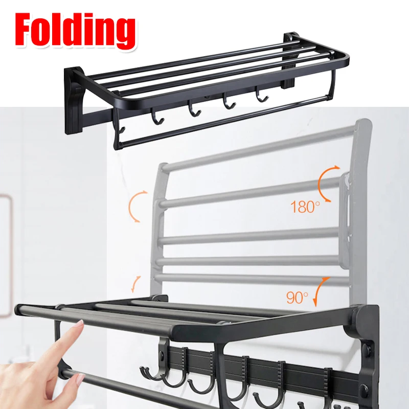 

40cm Wall Mounted Bathroom Storage Shelves Foldable Towel Clothes Hanging Organizer Rack with Hook Locker Room Wall Hanger Rack