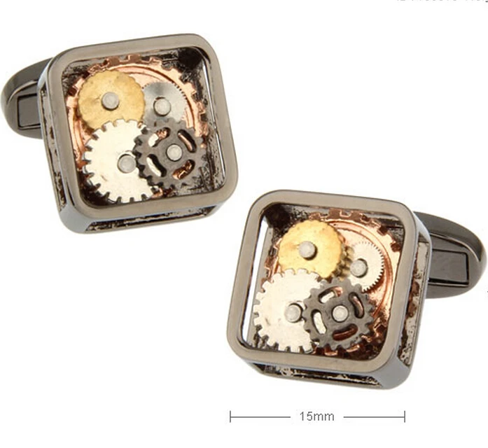 Factory Price Retail Men's Cufflinks Brass Material Gun Black Color Watch Movement Design Cuff Links  