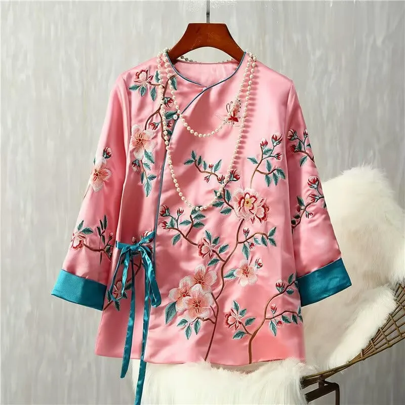 Chinese raditional clothes embroidery shirt woman china style  Vintage  qipao fashion blouses cheongsam Oriental  dress hanfu