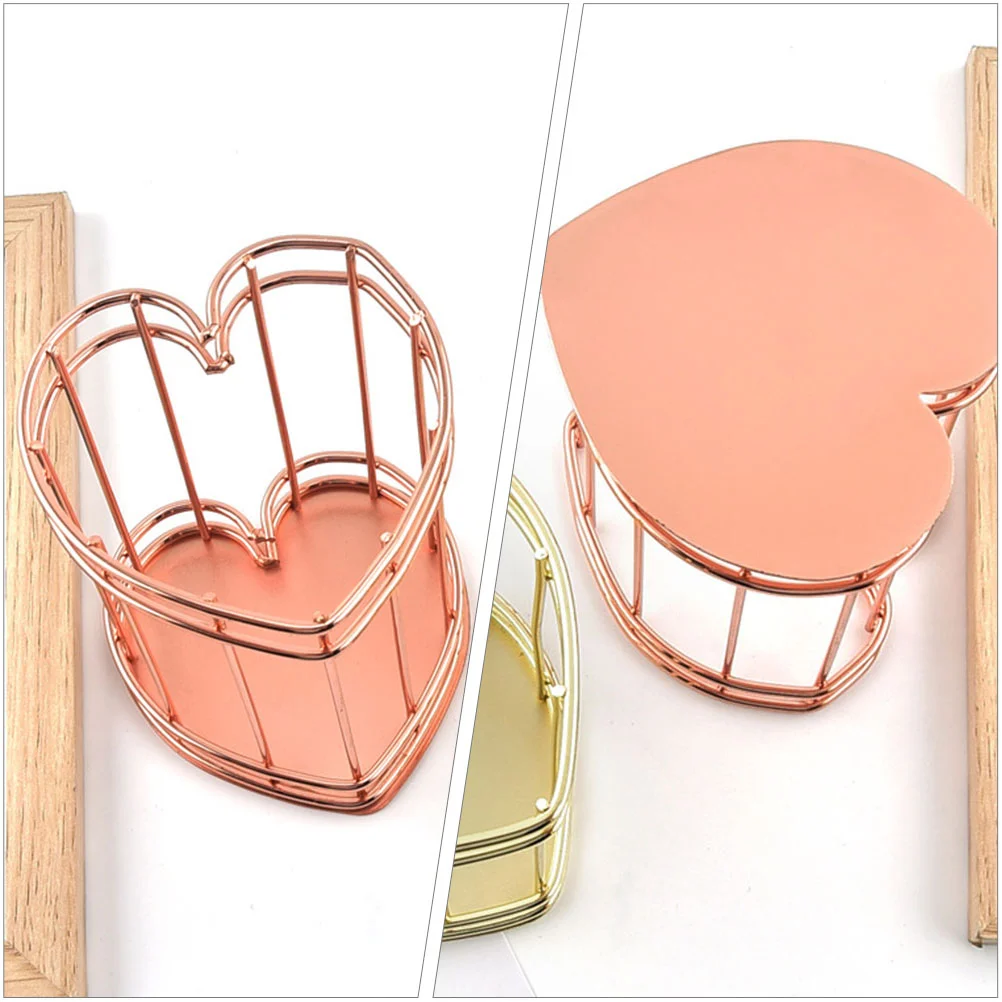 Heart shaped Iron Pen Holder Rose Gold Desktop ganizer for Cosmetics Brushes Stationery Pencil Storage Bucket Office Supplies