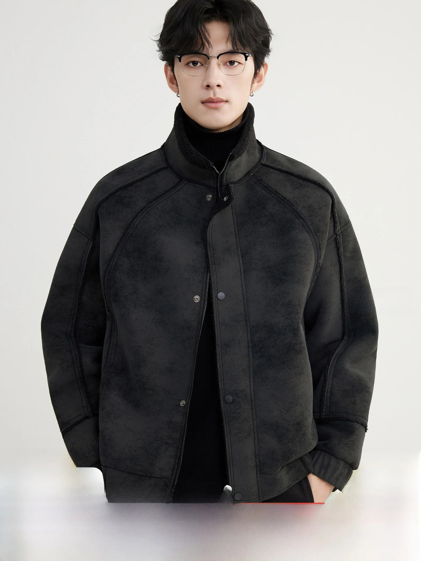 

Thiened Lamb Velvet Stand Collar Men's Winter Jaet Cotton Coat New Casual Inteated Warmth Outerwear by Duxi