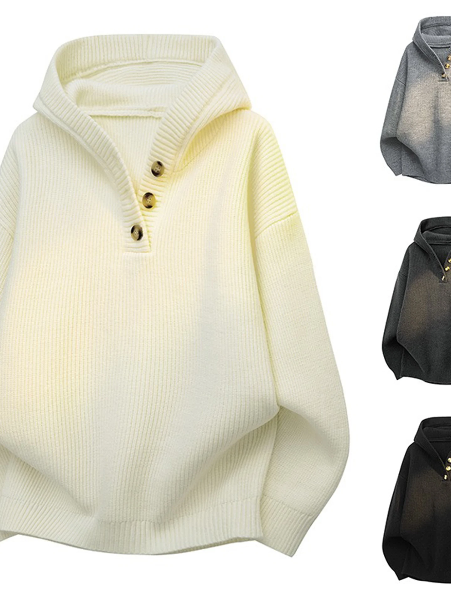 

Толстовка с воротником Генри в американском стиле ретро, мужской свободный повседневный вязаный свитер, осень-зима, ленивая верхняя одежда из смеси хлопка