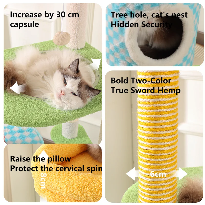 High-quality multifunctional sisal cat climbing frame with integrated toy and semi-enclosed cat hole, low MOQ