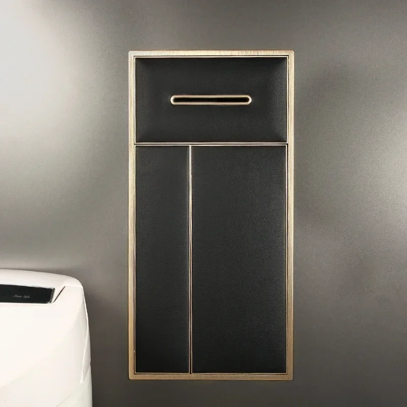 Aluminum alloy light luxury niche bathroom metal embedded trash can cabinet finished paper towel leather fabric rack