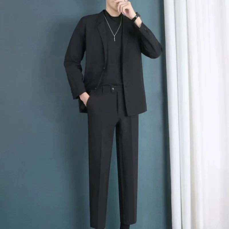 

Мужской повседневный костюм в корейском стиле, абрикосовый, осенний, из трех предметов, для жениха, профессиональный, формальный, элегантный