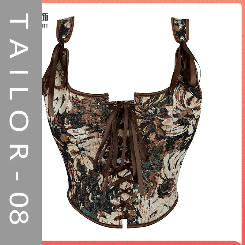 Новинка 2025, новый продукт Shein, европейский и американский ретро-поясной ремень, дворец, корсет, цветок, картина маслом, печать, корсет