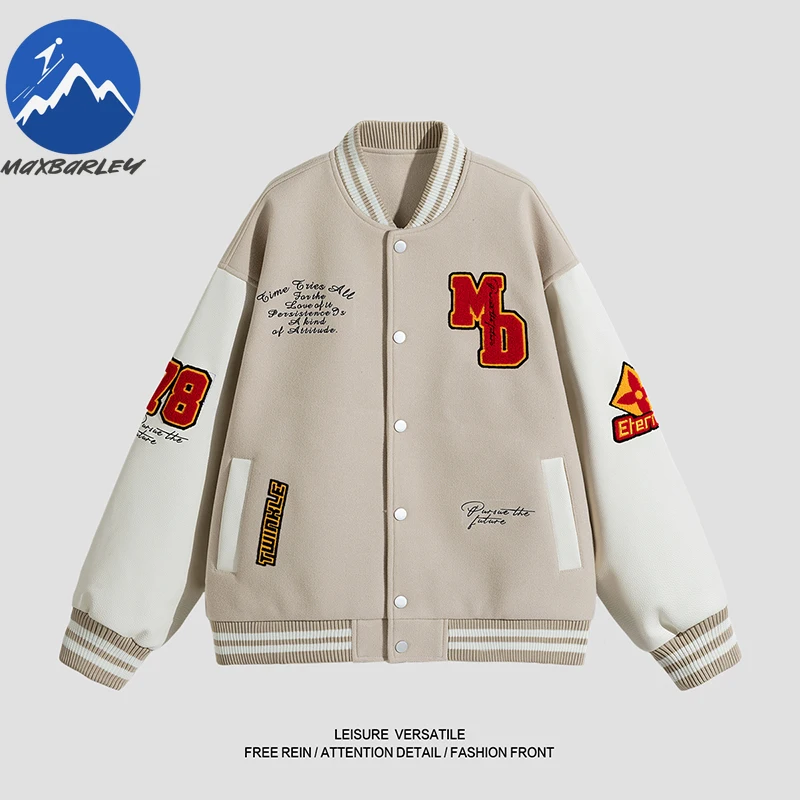 

Maxbarley Hip Hop American Baseball Jacket Men Retro Splicing PU Leather Jacket 2025 Autumn Winter New Windproof Motorcycle Coat