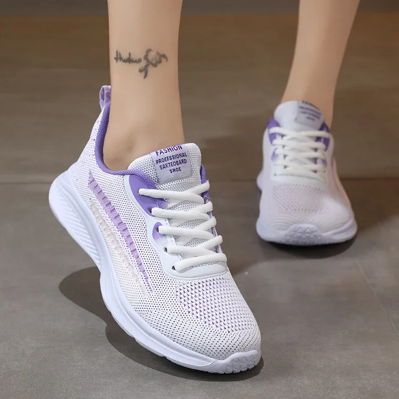 Płaskie wiosenne miękkie buty do biegania damskie lekkie, antypoślizgowe, oddychające buty do biegania damskie sportowe trampki