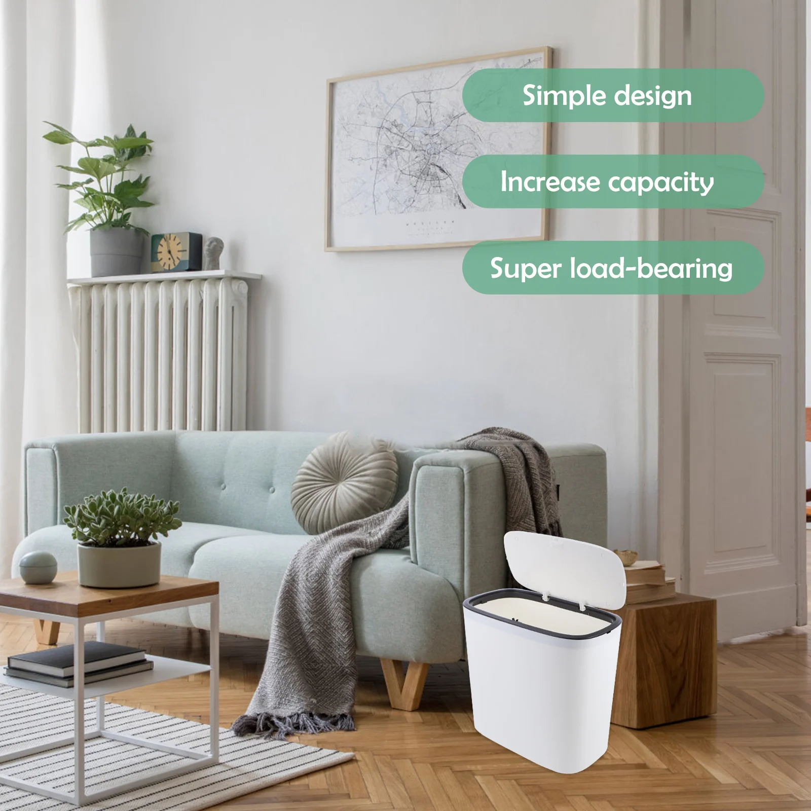 

1pc Household Push Trash Can Large Capacity Kitchen Bathroom Garbage Bin Waste Container For Home Office