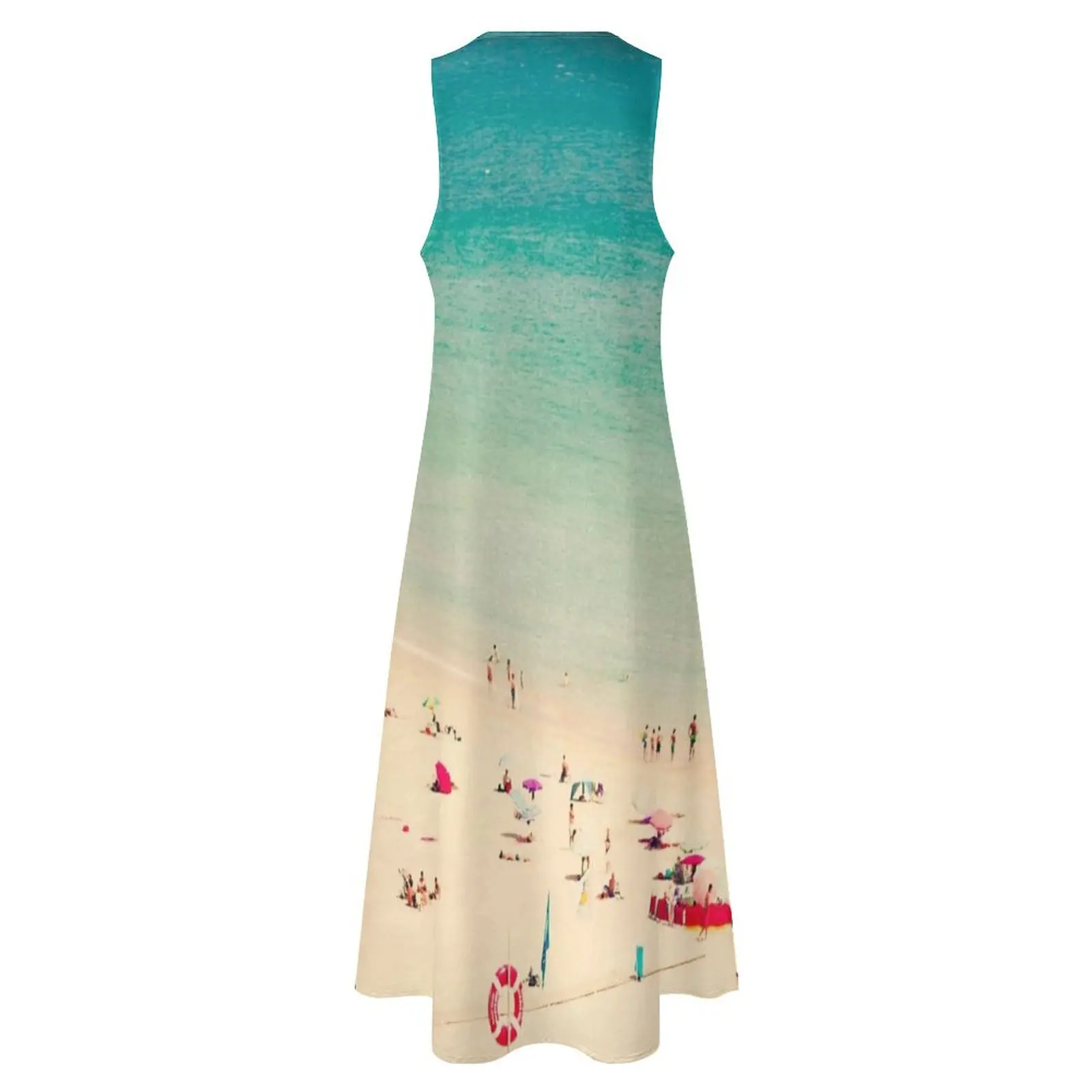 Robe longue imprimée plage aérienne pour femmes, vêtements de plage surpeuplés, océan rétro, photographie de mer et de voyage