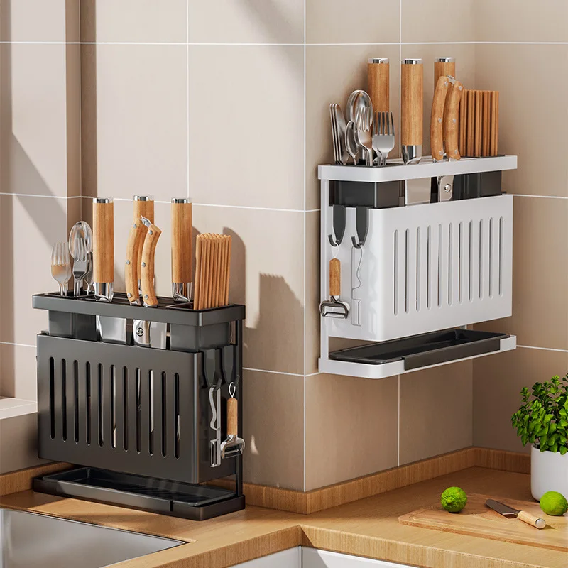 

Kitchen wall mounted storage knife rack Spice rack Multi-functional storage rack Non-porous chopsticks spoon storage rack