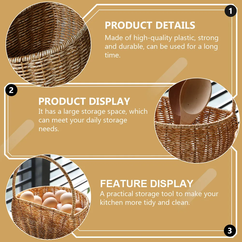 

1 шт. Пластиковая плетеная вручную корзина в деревенском стиле для цветов, контейнер для хранения на кухне, подставка для яиц и чеснока, декоративная корзина, универсальный контейнер