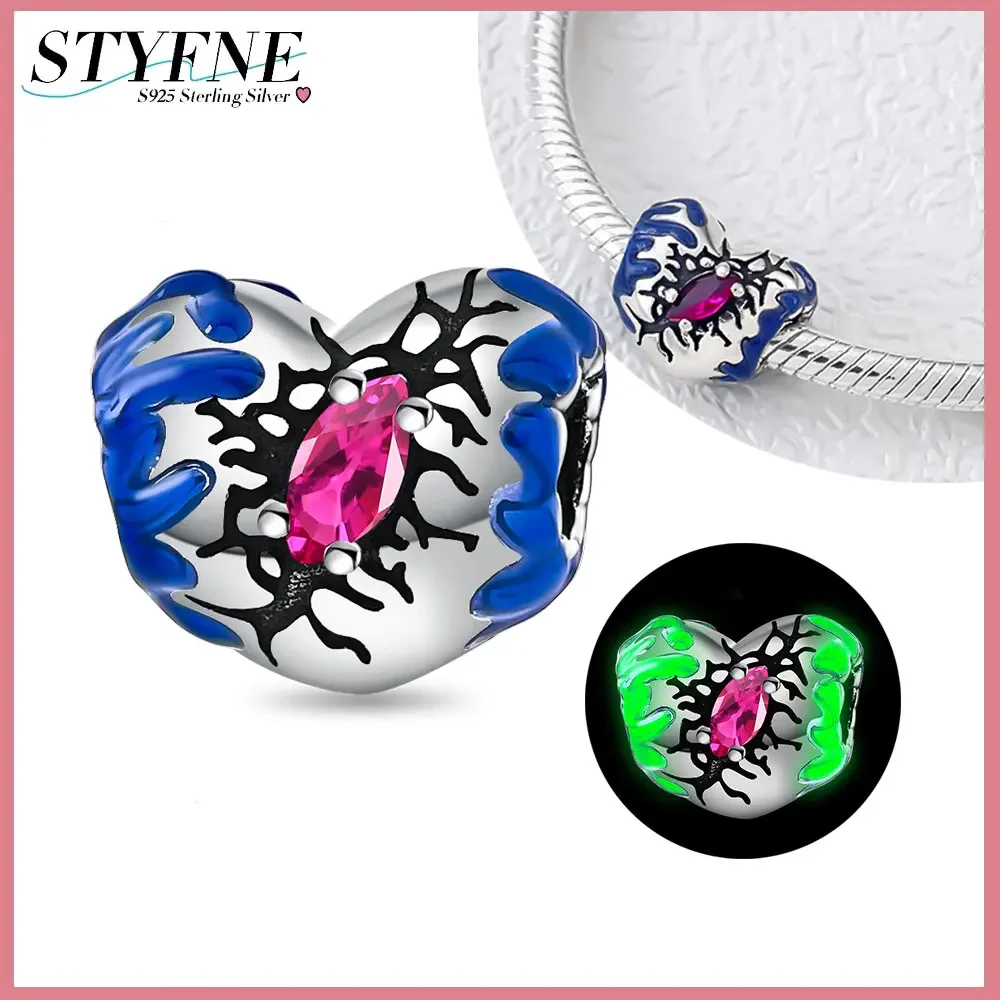 925 Sterling Silver Glow-in-the-dark Heart Charm Fit Original Bracelet Beaded Diyfor Women's High-end Fine Jewelry Gift