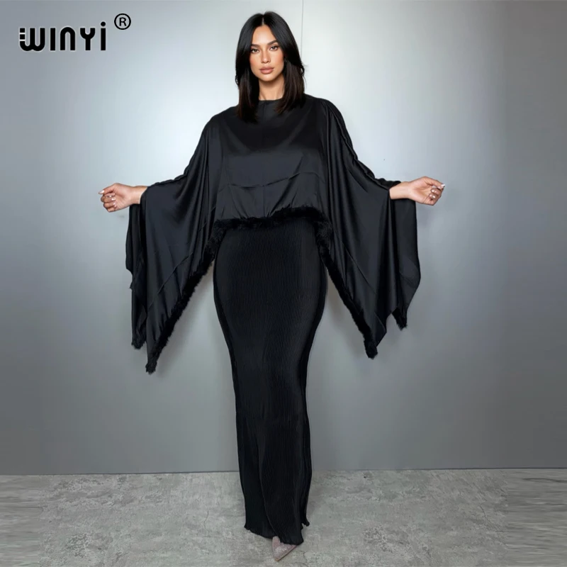 WINYI Elastisches Schlankes Plissiertes Kleid Strandkleidung Urlaubs-Kaftan Abaya Dubai Luxus-Partykleid Langes Muslimisches Abendkleid für Damen