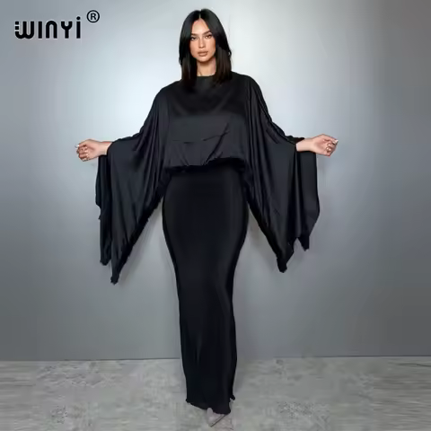 WINYI Elastic slim pleated dress beach wear holiday kaftan abaya dubai luxury party dress long down muslim woman evening dress