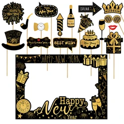 2025 Happy New Year Paper Photo Frame with Photo Booth Props Family new year Eve Party Decorations Photobooth selfie prop