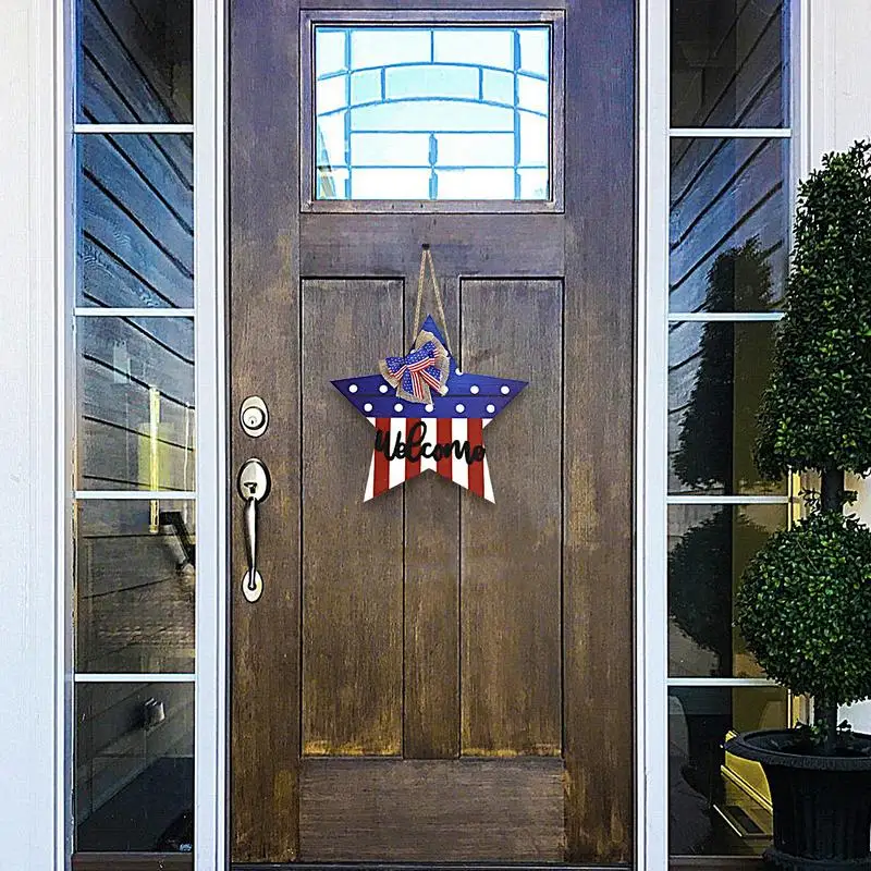 

Patriotic Porch Sign Memorial Day Decor Outdoor Wall Art Memorial Day Door Sign With Cute Bow Wooden Wreath Decoration